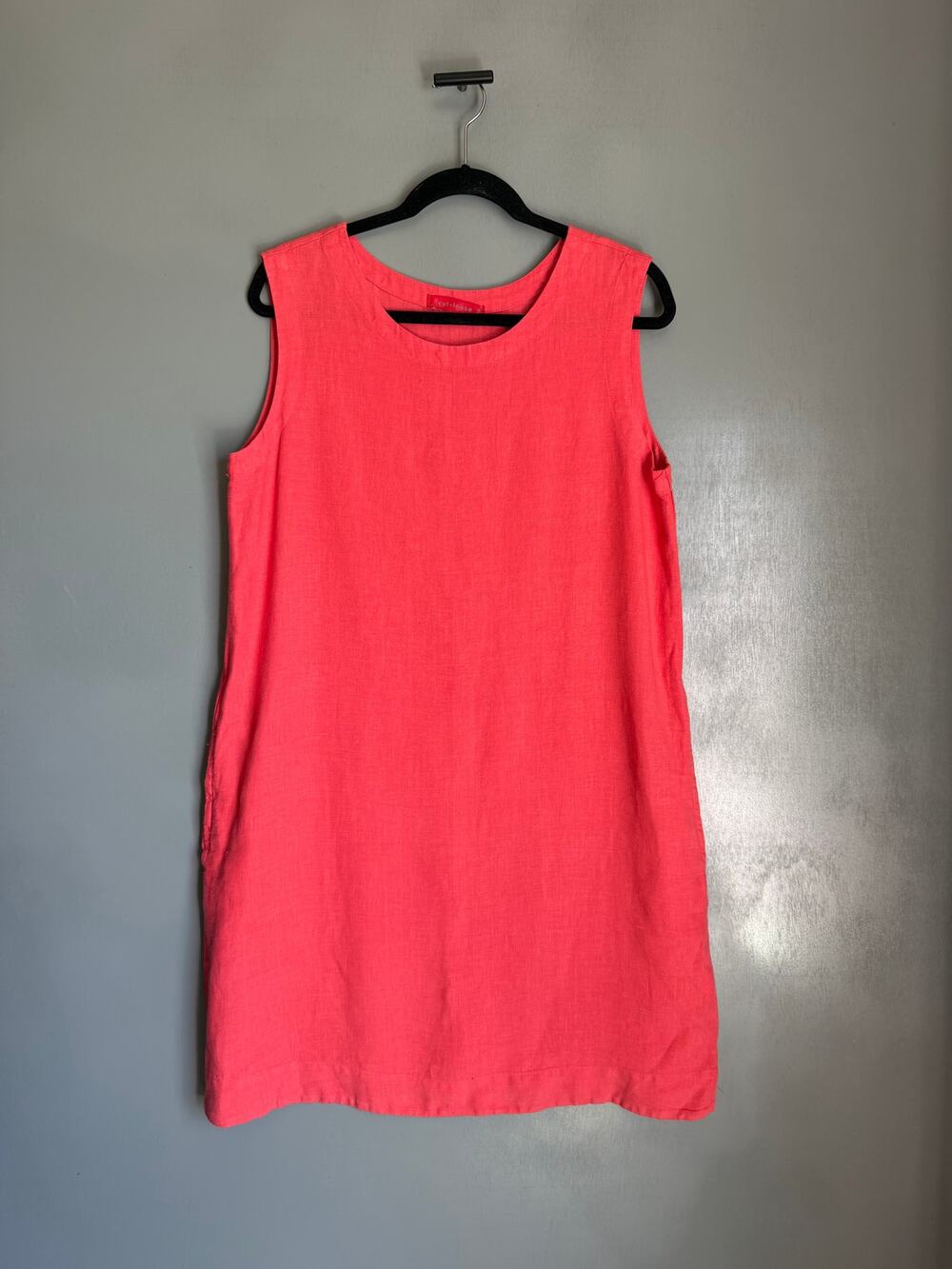 Vintage CUT LOOSE Women's Medium Coral Pink 100% Linen Sleeveless Dress Tunic